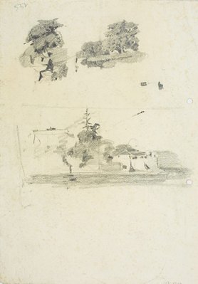 Alternate image of recto: Two Ferry studies, Water view with ferry and Landform
verso: Tree and rocks, Tree and Headland by Lloyd Rees