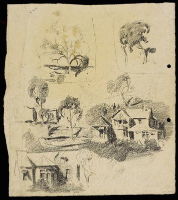 Alternate image of recto: Harbour sketch
verso: Houses and trees by Lloyd Rees
