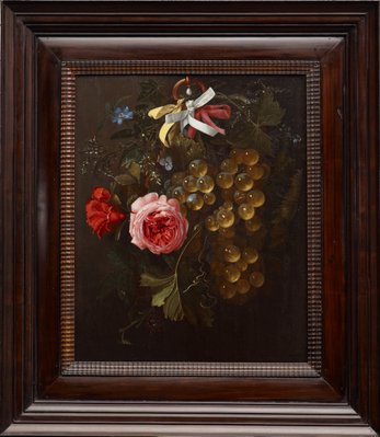 Alternate image of Flowers and grapes hanging from a ring by Maria van Oosterwijck