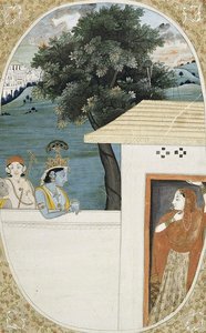 Krishna and attendants visiting Radha, late 18th century-early 19th century