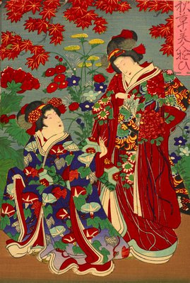 Alternate image of Beauties and flowers by Toyohara (Yōshū) Chikanobu
