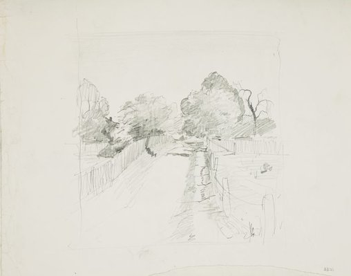 Alternate image of recto: Two storey house
verso: Fenced country road to a house by Lloyd Rees