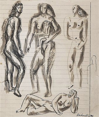 Alternate image of recto: Figure studies
verso: Study of a head (upside down) by Lyndon Dadswell
