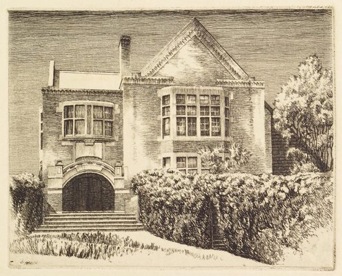Alternate image of (Two views of buildings at Sydney University: View of Quadrangle through arch and Manning House) by E Warner