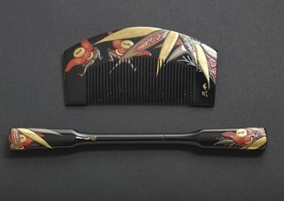 AGNSW collection Set of comb and hair pin with designs of manservants ('yakko-san') and bamboo late 19th century