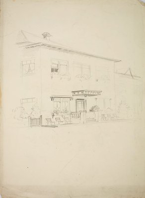 Alternate image of recto: A bush sketch
verso: A guesthouse by Lloyd Rees