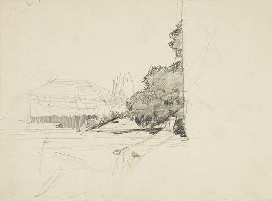 Alternate image of recto: A view from Northwood with ferry
verso: Study of the house and foliage by Lloyd Rees