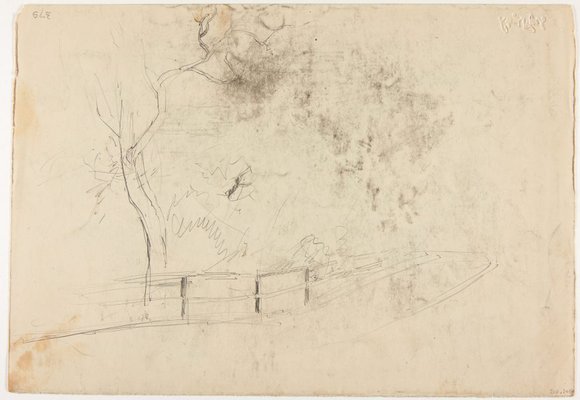 Alternate image of recto: Pathway, trees and rooftop
verso: Fence by a road by Lloyd Rees