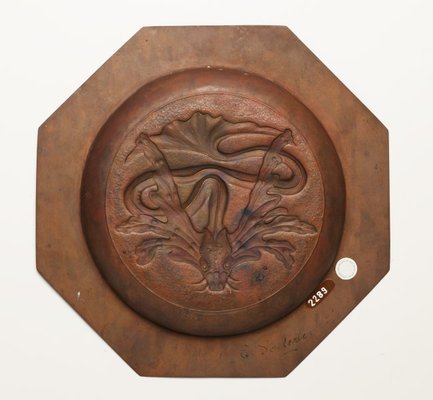 Alternate image of Copper plaque (round centre with dragon design, flat octogonal rim) by Elizabeth Söderberg