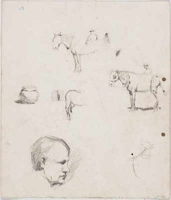 Alternate image of recto: Horses and figures
verso: Horses and figures and Ted Rees's head by Lloyd Rees