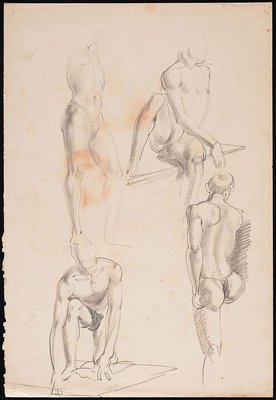 Alternate image of recto: Studies of a seated male nude in a loin cloth, London
verso: Four studies of a male nude by Nora Heysen