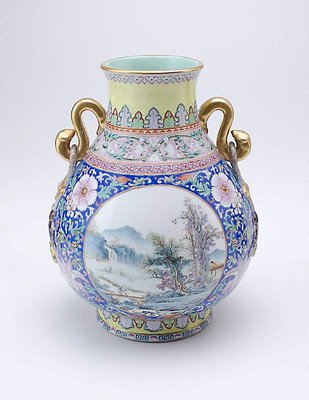 Alternate image of Vase with landscape medallions and flowers by 