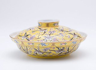 AGNSW collection Covered bowl with plum blossom and magpie design