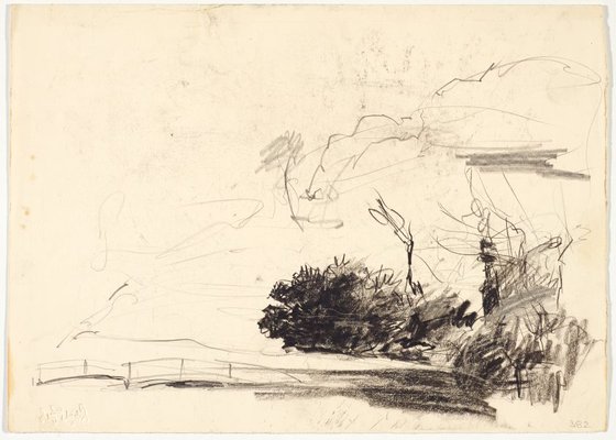Alternate image of recto: Rocky hillside and pathway
verso: Sketch of landscape with fence by Lloyd Rees