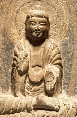 Alternate image of Stele of a Buddha flanked by two bodhisattvas by 