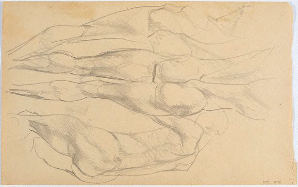 Alternate image of Studies of female arms, torso (recto); Studies of male nude from rear (verso) by Eric Wilson