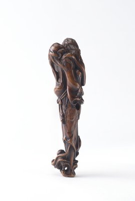 Alternate image of Netsuke in the form of 'Ashinaga' ('the long legs') carrying 'tenaga' ('the long arms') who is holding an octopus by 
