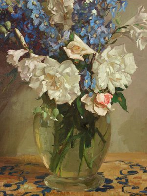 Alternate image of Delphiniums and lilies by Hans Heysen