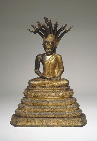 AGNSW collection Buddha sheltered by the seven-headed serpent Muchalinda early 19th century