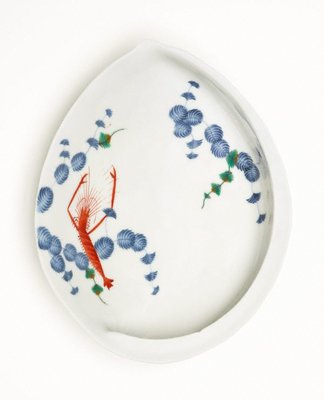 Alternate image of Set of 2 abalone shaped dishes with décor of prawn and pine leaves by Arita ware/Ko-Imari