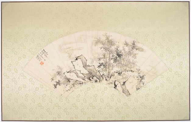 Alternate image of Fan - Landscape, rocks and bamboos by Sizao Zhang