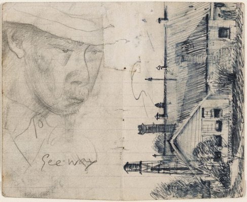 Alternate image of Studies of old men, man in a hat sleeping (recto); Study of old man, Lidcombe Hospital (verso) by Eric Wilson