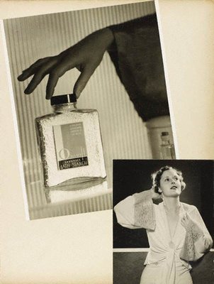 Alternate image of recto: Untitled (advertisement: Ososoft lavender bath starch)
verso top: Untitled (woman with hand to head wearing lingerie robe)
verso bottom: Untitled (period Interior with woman and pianoforte) by Max Dupain
