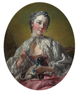 A young lady holding a pug dog, mid 1740s by François Boucher