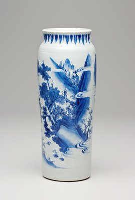 Alternate image of Cylinder vase decorated with figures and landscapes by Jingdezhen ware