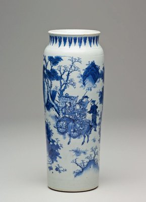 Alternate image of Cylinder vase decorated with figures and landscapes by Jingdezhen ware