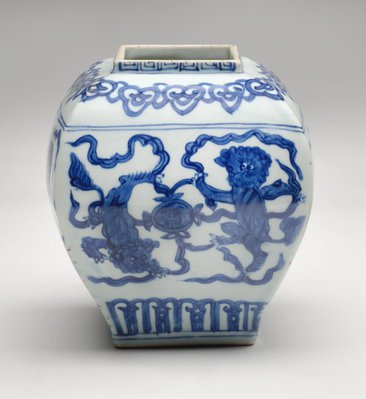 Alternate image of Square section vase decorated with lions by Jingdezhen ware