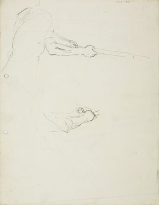 Alternate image of recto: Male figure swinging a bat
verso: Male figure swinging a bat and Detail of the grip by Lloyd Rees