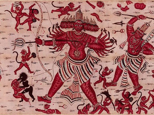 Alternate image of Sacred heirloom textile cloth (ma'a) painted with a scene from the Ramayana by 