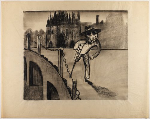 Alternate image of (Man with crutch) by Charles Blackman