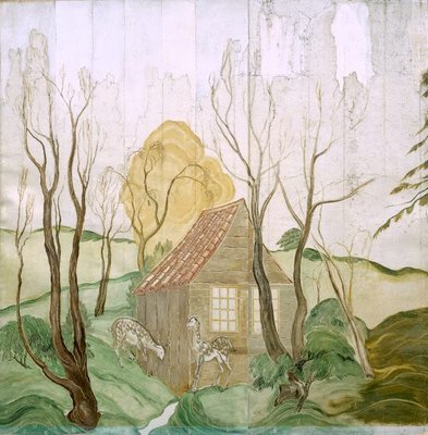 Alternate image of (House and fisherman, woodland and deer, lake) by Roy de Maistre
