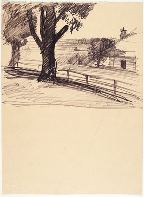 Alternate image of recto: Ploughed field and Roadway
verso: Tree, road and house by Lloyd Rees