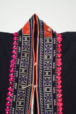 Alternate image of Woman's embroidered cross stitch garment with leaf pattern by Yao people