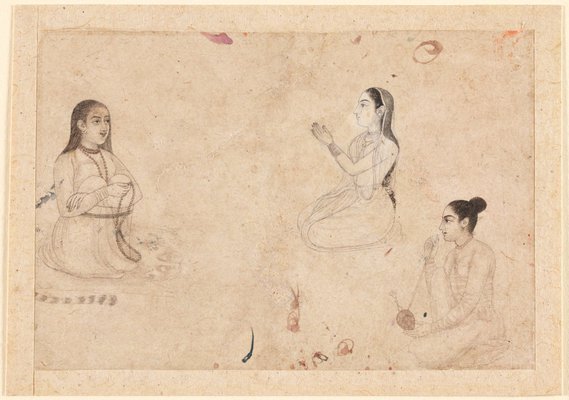 Alternate image of Three women; a sadhu seated on a tiger skin; an acolyte; a devotee by 