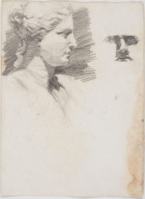 Alternate image of recto: Classic head in profile and a Face
verso: Trees with fence and Landscape by Lloyd Rees