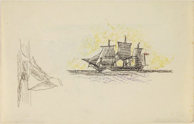 Alternate image of (A three-masted ship flying Netherlands flags) by Lyonel Feininger