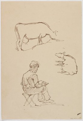 Alternate image of recto: (Cow studies)
verso: (Studies of a cow and seated male figure) by Roland Wakelin