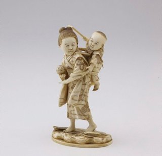 AGNSW collection Kōmin Figure of a woman carrying a baby (okimono) 19th century