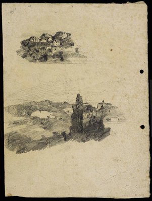 Alternate image of recto: Edgecliff Road, Woollahra [top] and 4 Edgecliff Road compositions [bottom]
verso: Houses on hillside [top] and  Hillside with sand [bottom] by Lloyd Rees