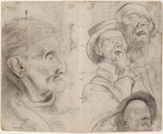 AGNSW collection Eric Wilson Studies of old men, man in a hat sleeping (recto); Study of old man, Lidcombe Hospital (verso) 1943-1945