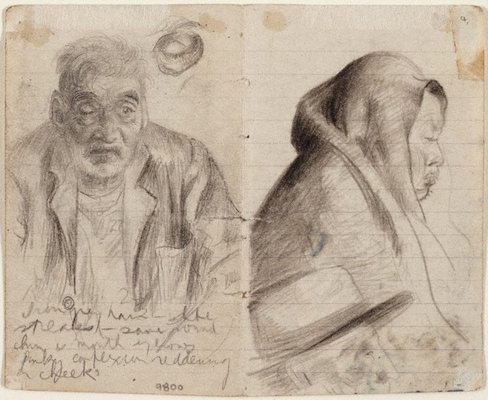 Alternate image of Lidcombe Hospital (recto); Studies of old men, and blind eye (verso) by Eric Wilson