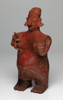 Alternate image of Pottery figure (Standing woman holding a child in one arm and a bowl in the other) by 