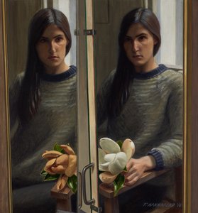 Self-portrait with magnolia