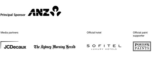 Principal sponsor ANZ. Supported by JCDecaux, Porter's Original Paints, Sofitel Luxury Hotels, The Sydney Morning Herald